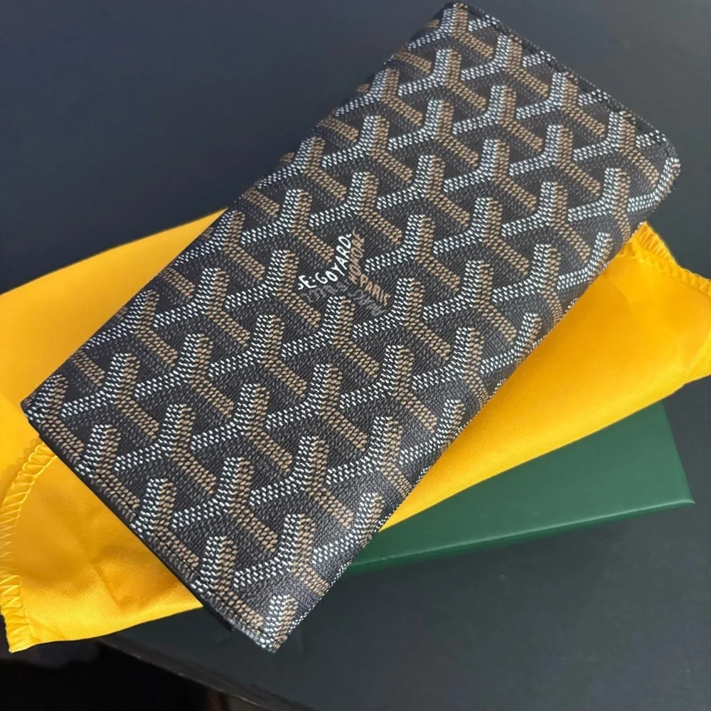 Fashion Trifold Long Wallet Black Brown Snap Closure Silver Hardware - Picture 9 of 15